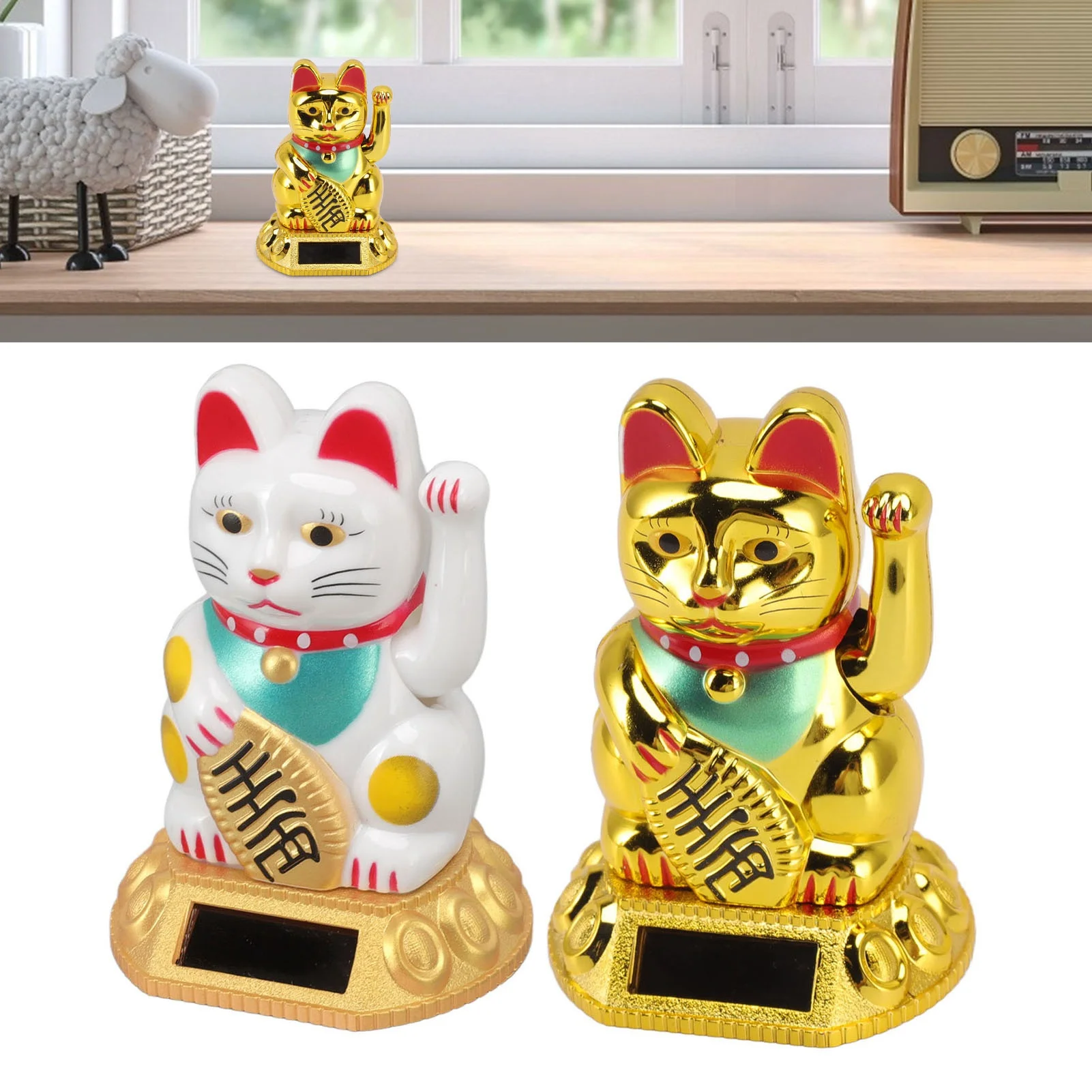Chinese Cat Decoration Chinese  Cat Decoration Waving Arm Solar Light Induction Statue Figurine For Home Car Ornaments
