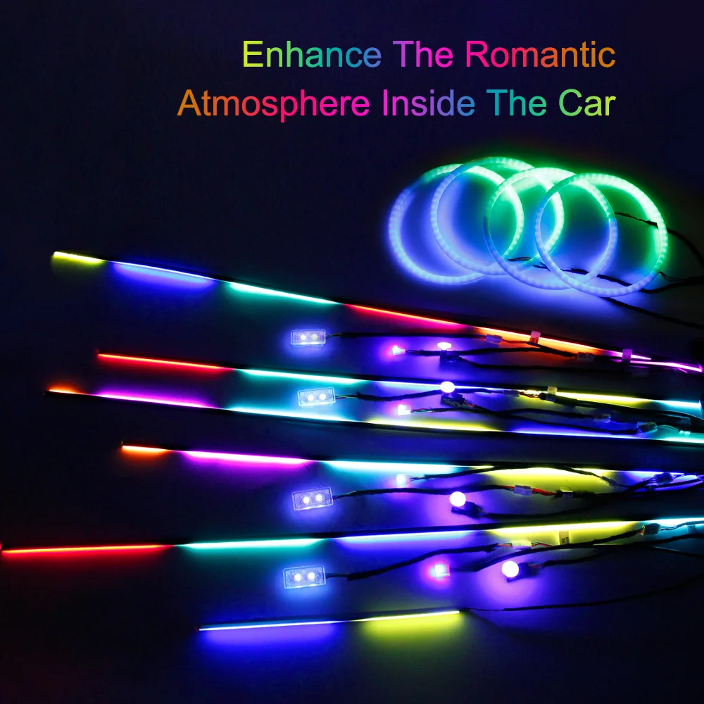 10/14/18 w 1 Led Car Ambient Lights 210 64 Color RGB Symphony Streamer Bluetooth Rainbow Acrylic Strips Atmosphere Lamp Kit 12V