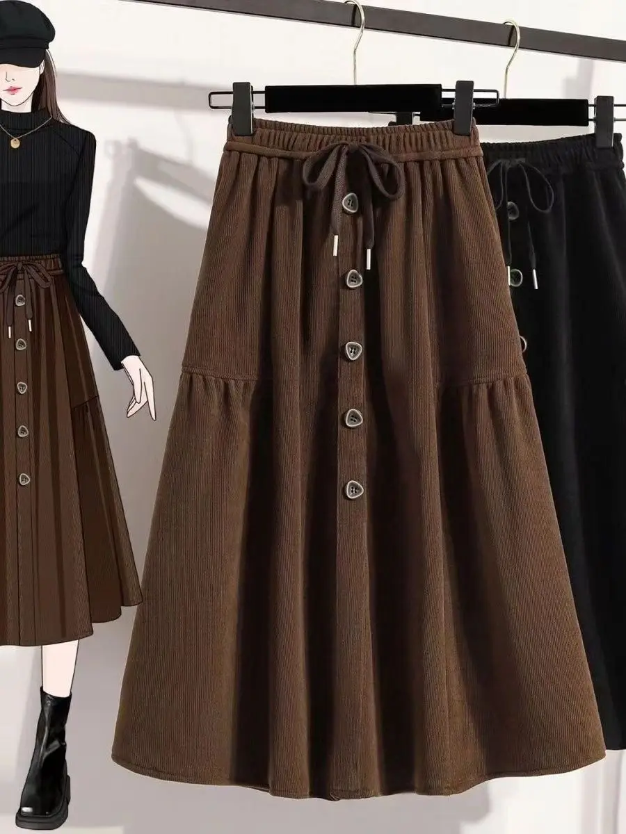 

High Waist A-Line Skirt Autumn Winter plus Size Women's Faionable Slimming Midi Skirt Commute Sle No Ironing Required