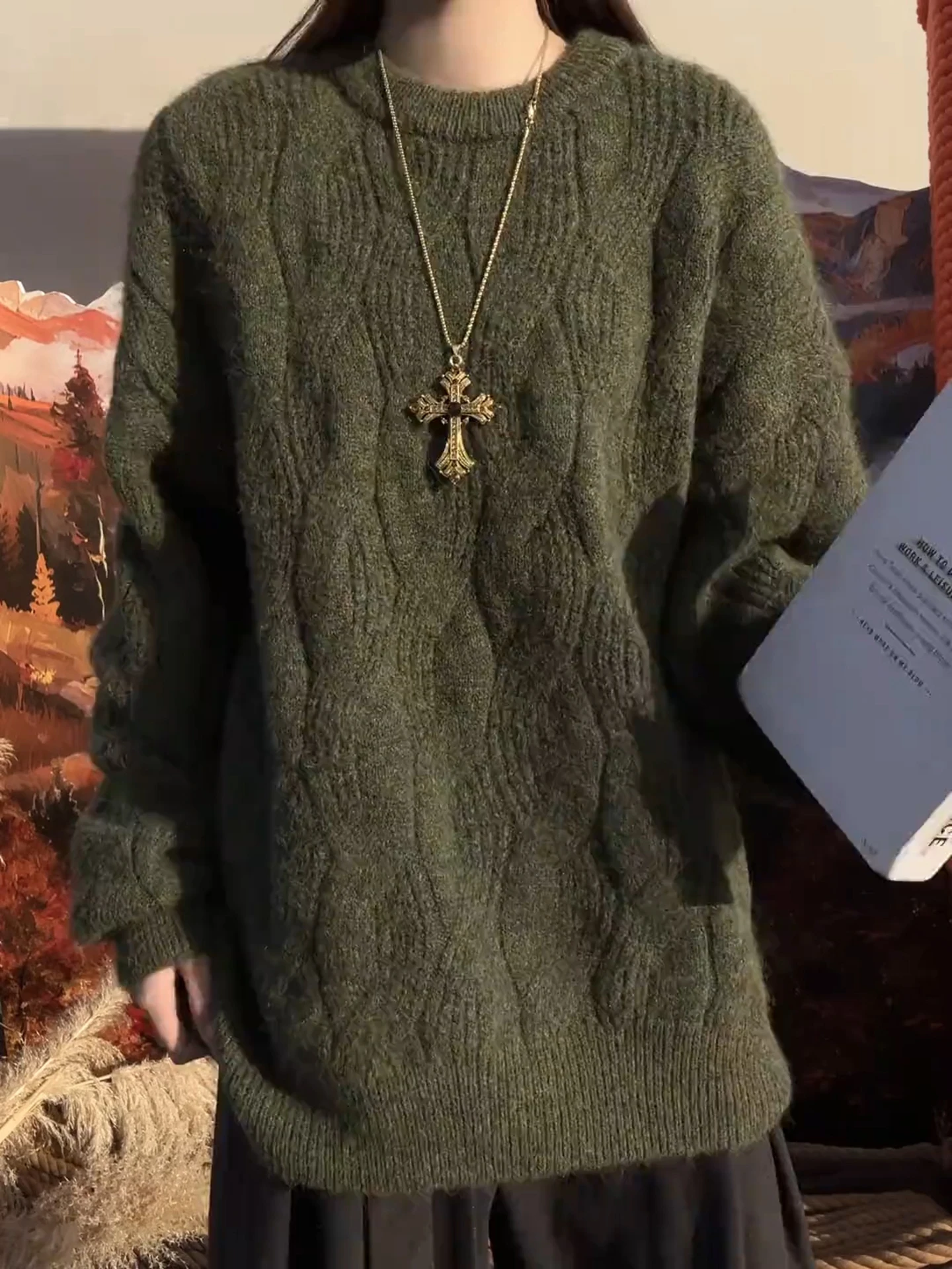 

American Retro Thiened Knitted Men's Pullover Sweater Lazy Sle Autumn Winter Polyester Fiber round Ne Geometric Pattern