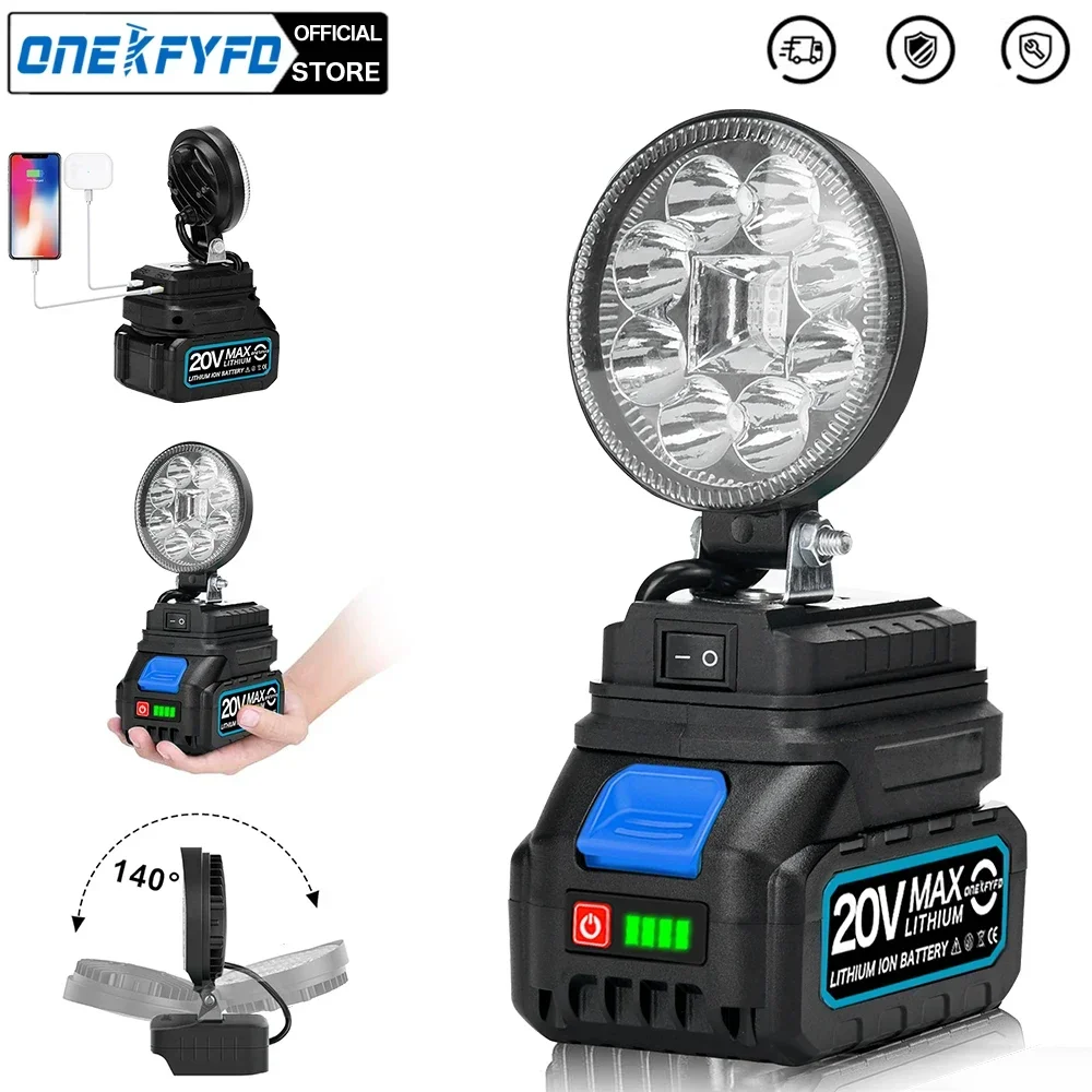 

Outdoor Work Fishing Highlight Handheld Emergency Tool Light with 2Usb Charging Ports Highlight Spotlight for Makita 18V Battery