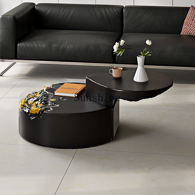 

Small apartment mobile coffee table multi-functional round rotating transparent modern household