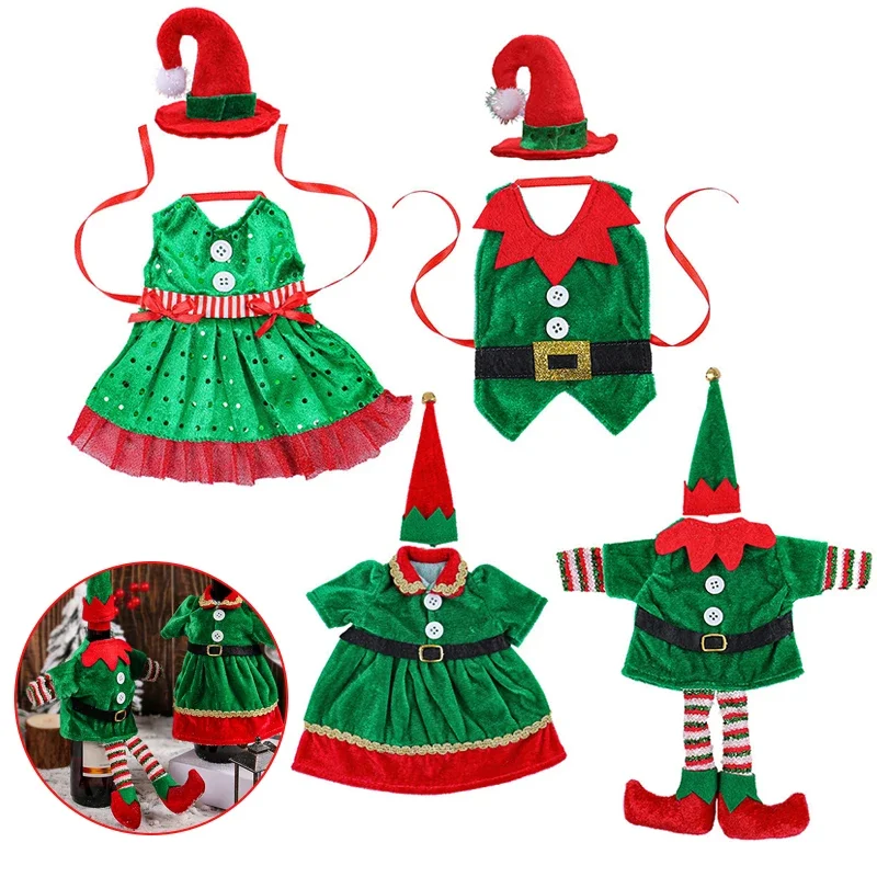 Creative Christmas Wine Bottle Cover Dress Clothes Set Wine Bottle Ornaments Bag Xmas Party Dinner Table Decoration Gifts