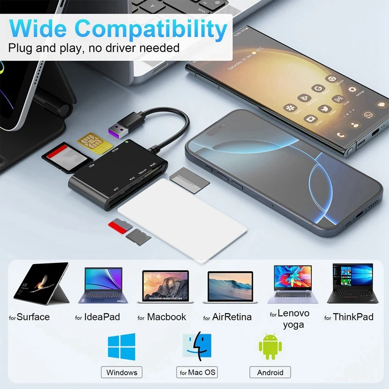 Lecteur de carte multiple A31R-USB 3.0 6 en 1 lecteur de carte photo intelligent/MS/M2/TF/SIM/SD lecteur de carte USB3.0