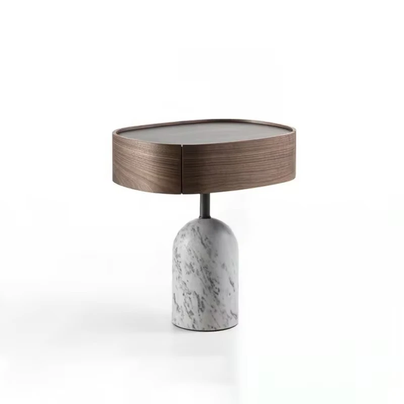 

Simple natural marble base Solid wood desktop Side table Living room Bedroom Bedside table Side cabinet