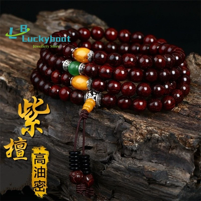 Indian Lobular Red Sandalwood Bracelet 108 High Oil Dense Disc Play Bag Pulp Old Material Buddha Bead Bracelet 10 Wholesale