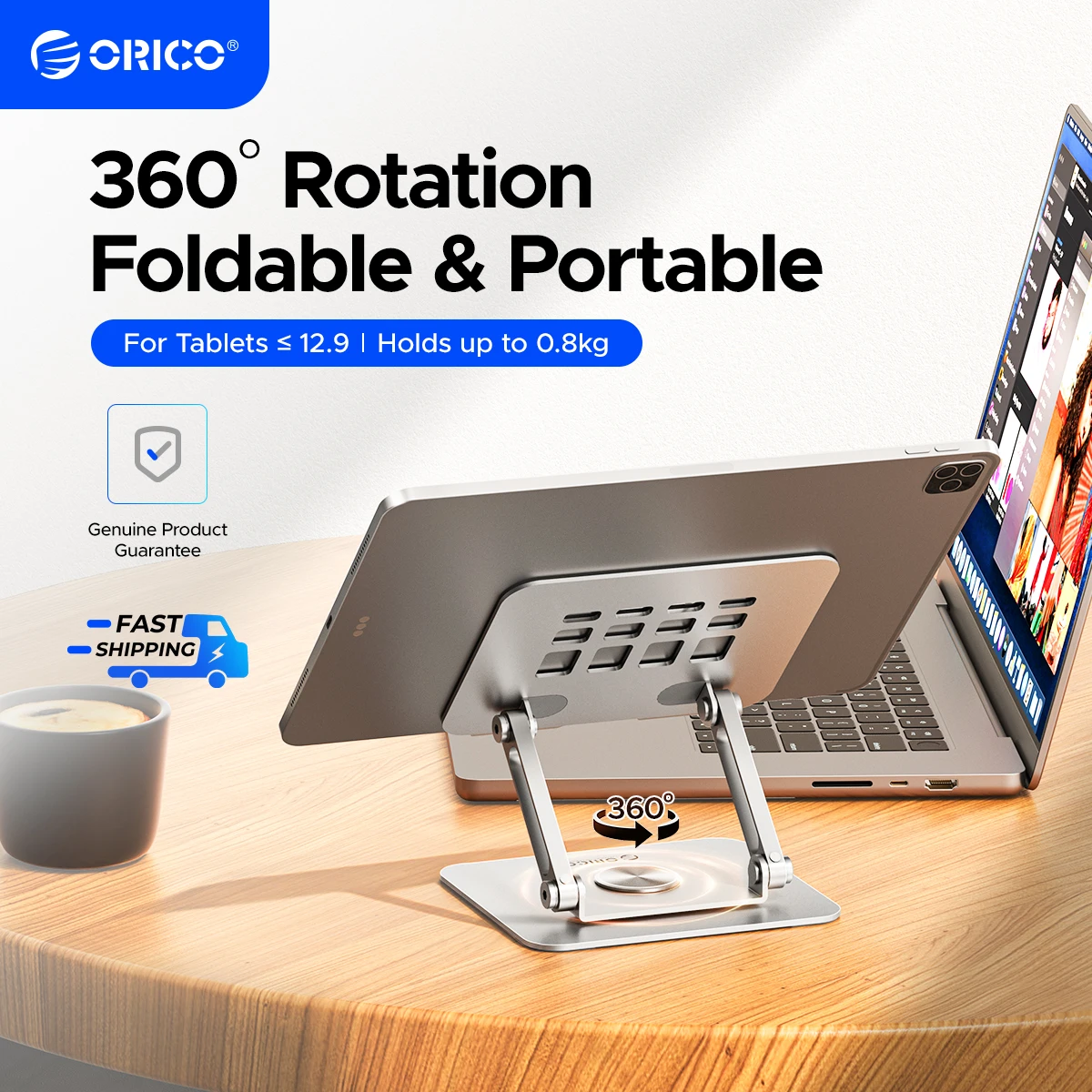 ORICO Foldable Laptop Stand Aluminum Alloy 360 Adjustable Notebook Stand Up to 17 inch Laptop Folding Desktop Support Holder