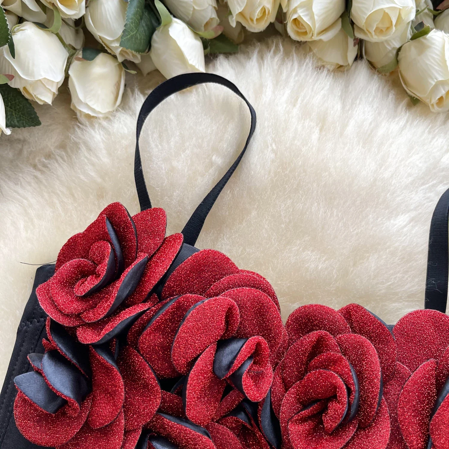 Chic Vintage Bustier Three-dimensional Flower Tank Top Korean Fashion Summer Beach sleeveless Women Sling Crop Top