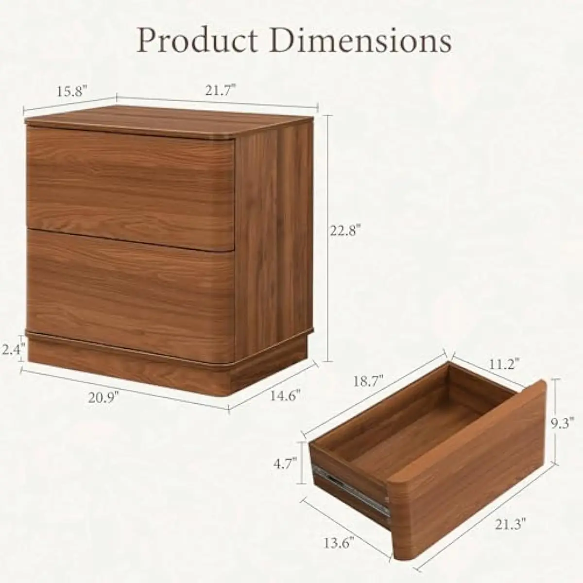 Modern Dual Nightstands with Concealed Compartment and Smooth Push-Open Drawers • Engineered Wood Construction • Rounded Edges •