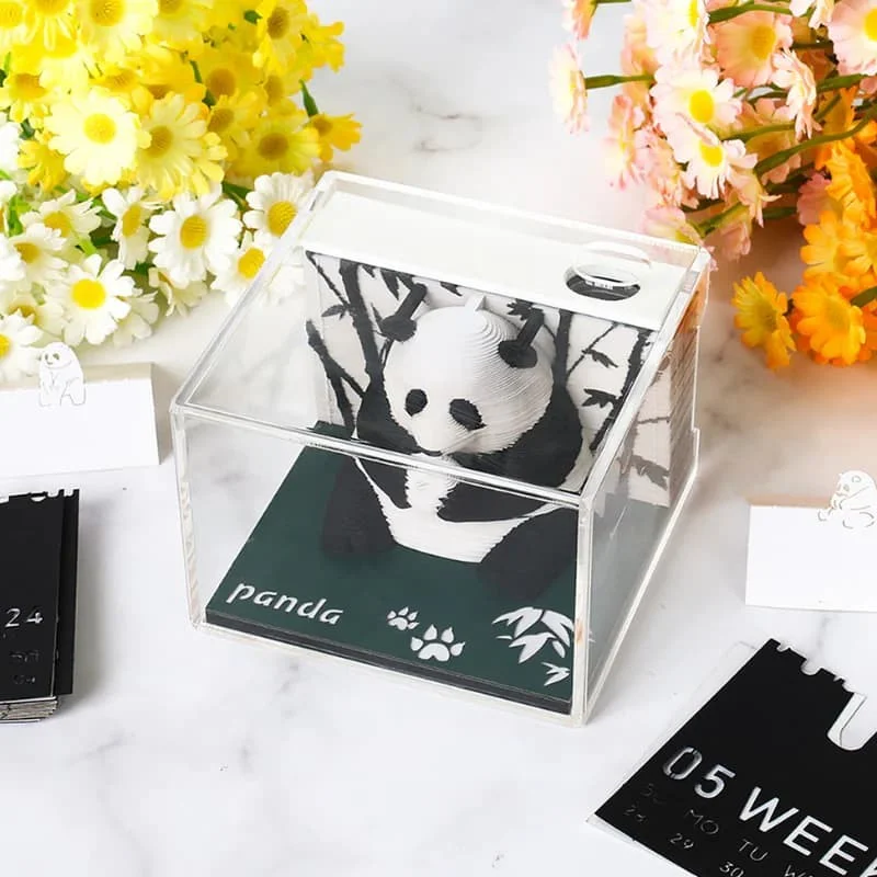 2025 Panda Calendar Sticky Notes Tearable 3D Paper Panda Calendar Notepad 3D Panda Paper Sculpture Model Pen Holder Ornament