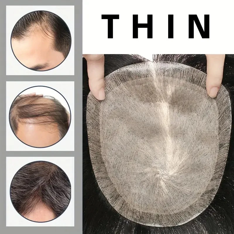 Men's Ultra Thin Invisible Hair Topper with Real Human Hair Breathable Seamless and Natural Look for All Hair Types