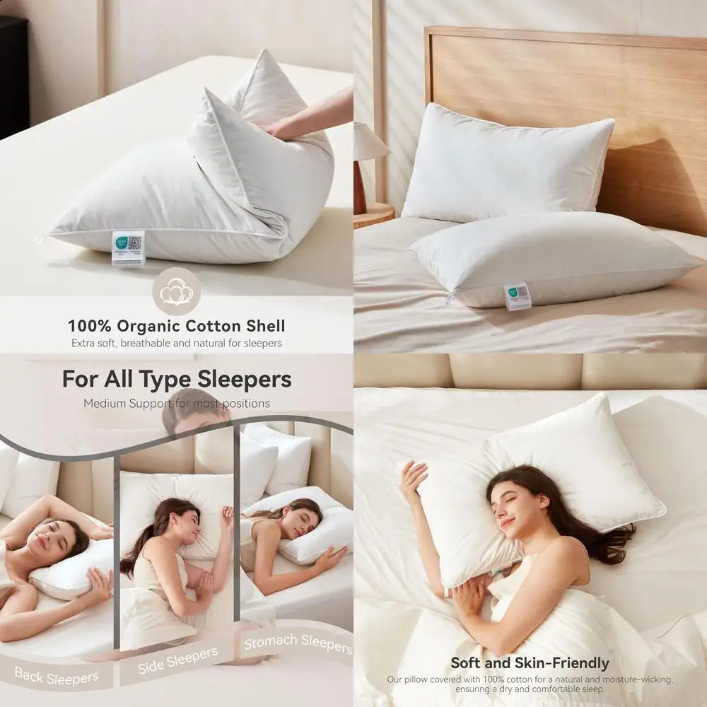 

Pair of 20x26 Goose Down Pillows, Organic Cotton, Luxury Hotel-Style Sleep Pillows