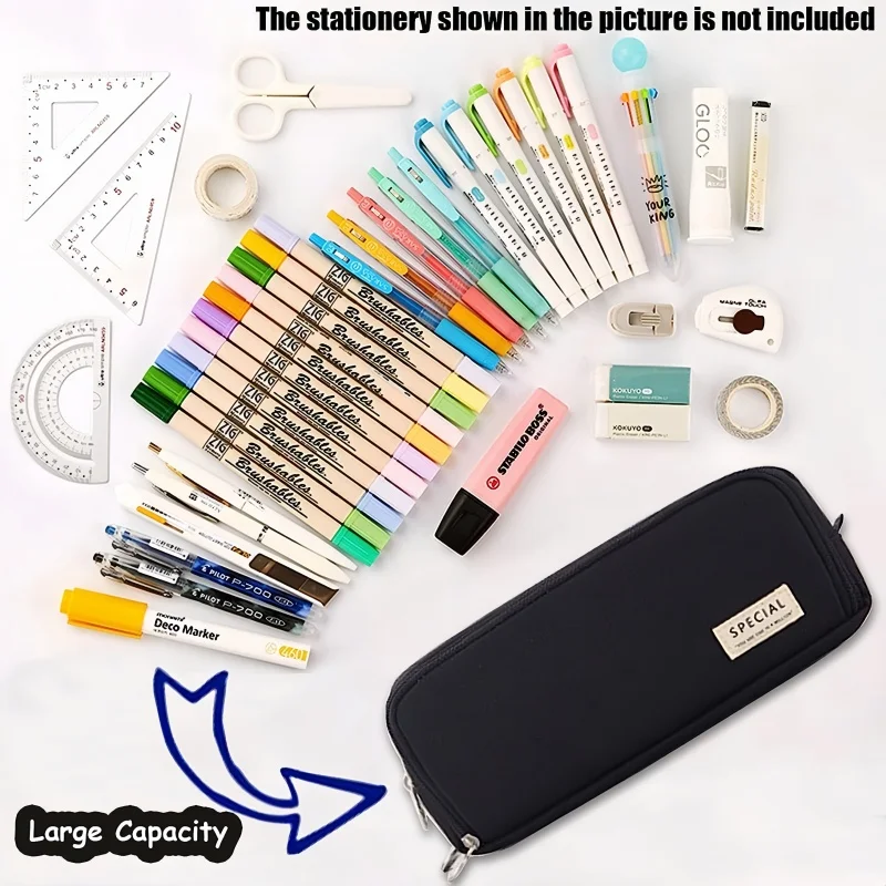 Estuche para lápices, almacenamiento de gran espacio, bolsa con 3 compartimentos, doble cara abierta, papelería para estudiantes, organizador de escritorio, suministros escolares