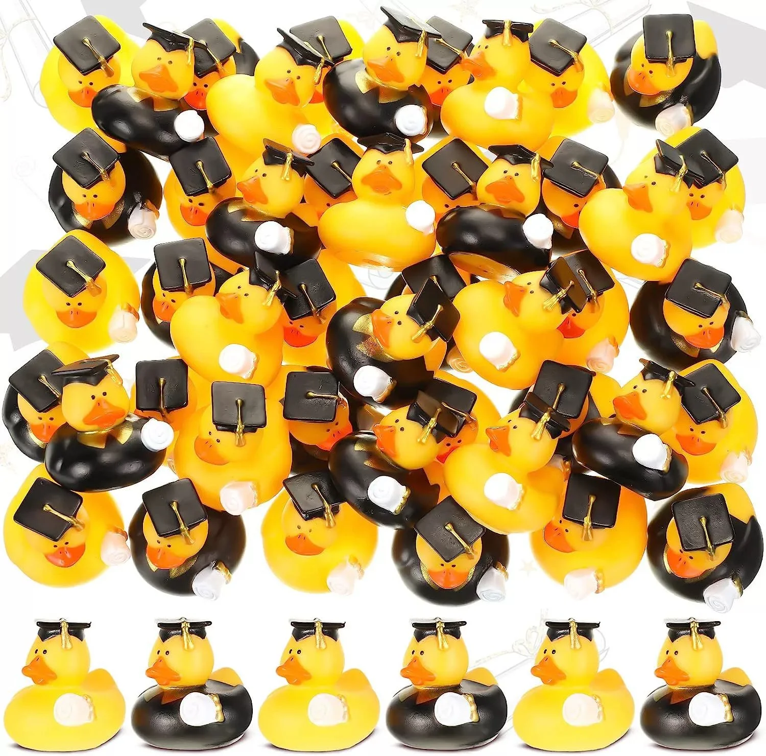 Mini Afstuderen Badeendjes met Afstuderen Kwastje Cap en Certificaat Glitter Goud Geel Grad Duck Bulk voor Pool Float Party
