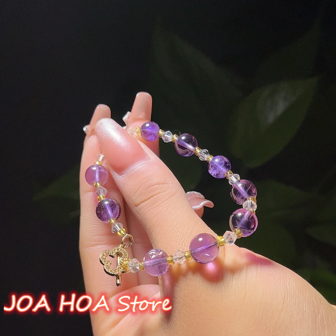 Natural Chalcedony Agate Jade Round Bead Accessories String Bangle Amethyst Handchain Handcrafted DIY Bracelet Jewelry