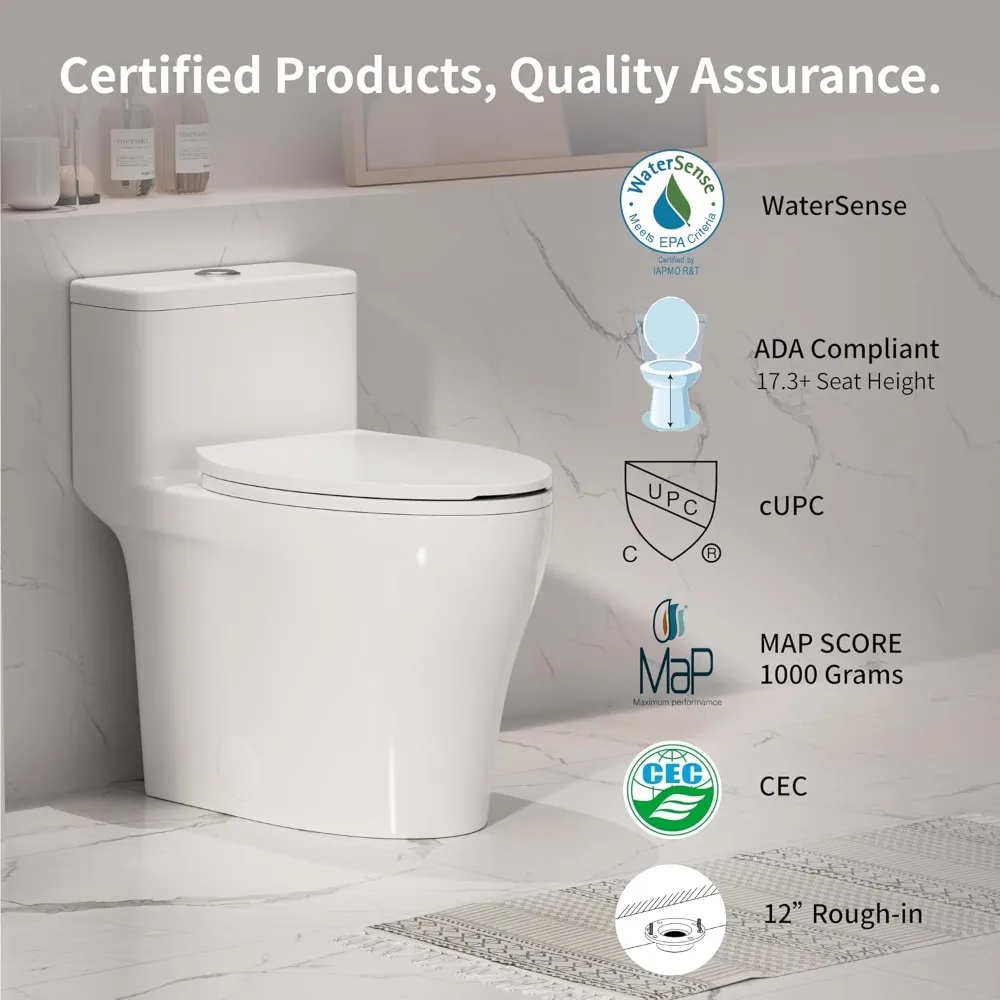 

Цельный унитаз с удлиненной высотой ADA, двойной смыв 0,8/1,28 GPF, компактный дизайн для простой установки