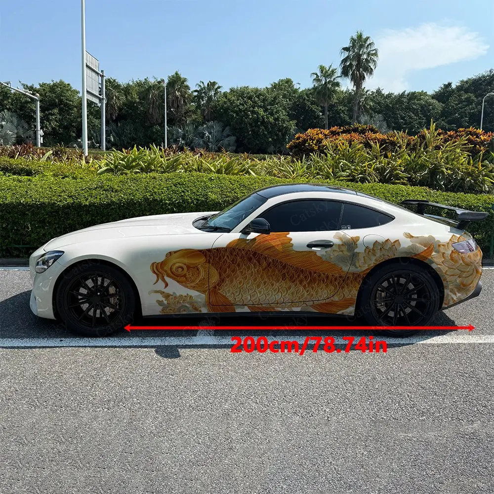 2pcs Gilded Koi Auspicious Omen, Durable, Fade-resistant, Enhance Vehicle Aesthetics With Bold Artistic Design Car Vinyl Wraps