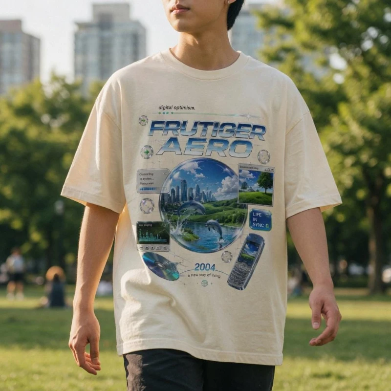Frutiger Metro T-Shirt Y2K Grafik-T-Shirt Frutiger Aero Mcbling 2026 Sommer Neu Herren Damen Mode Y2K Baumwoll-T-Shirt Streetwear – Detail 4