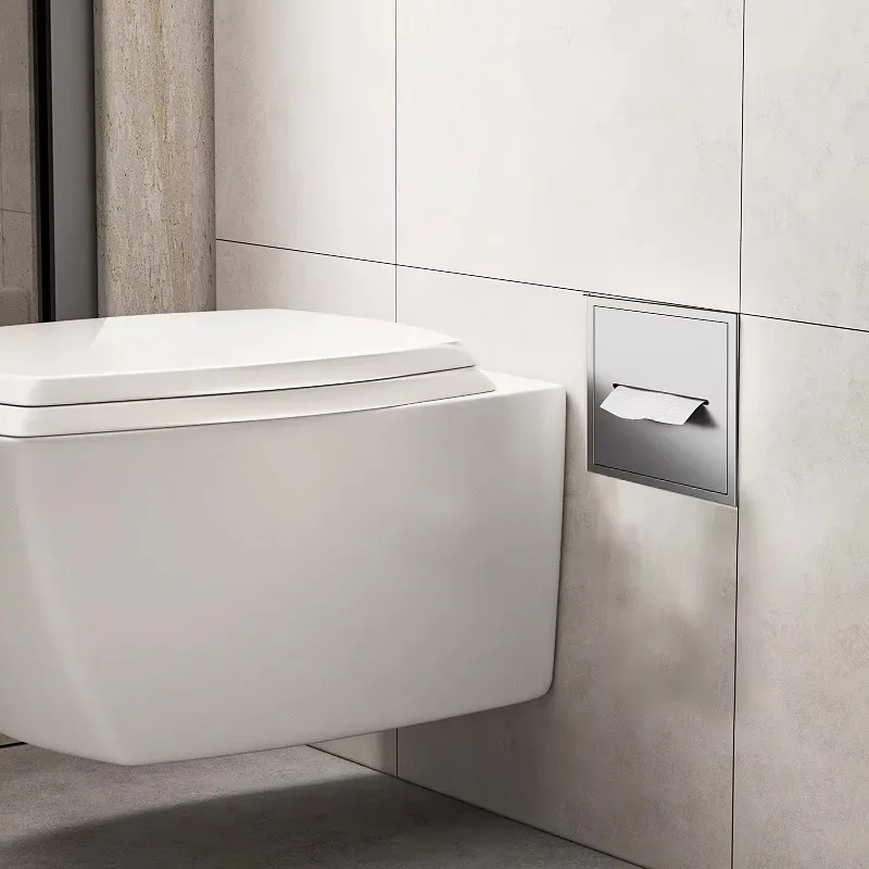304 stainless steel tissue box sanitary tissue holder dispenser storage embedded wall-mounted niche bathroom