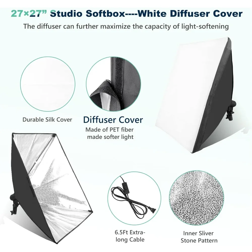 Torjim-Kit de iluminación de fotografía Softbox, iluminación de estudio fotográfico profesional con caja suave de 2x27X27 pulgadas, 2x85W, 3000-7500K, LED E26