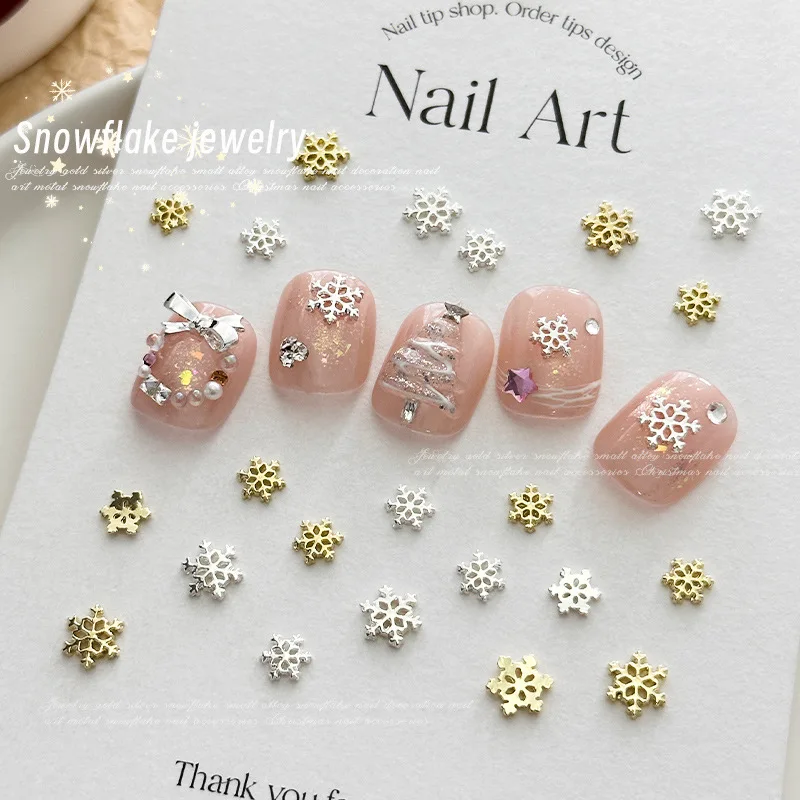 10pcs Alloy Silver Gold Snowflake Nail Parts Christmas Nail Charms Glitter X'mas DIY Nail Art Accessories Decoration