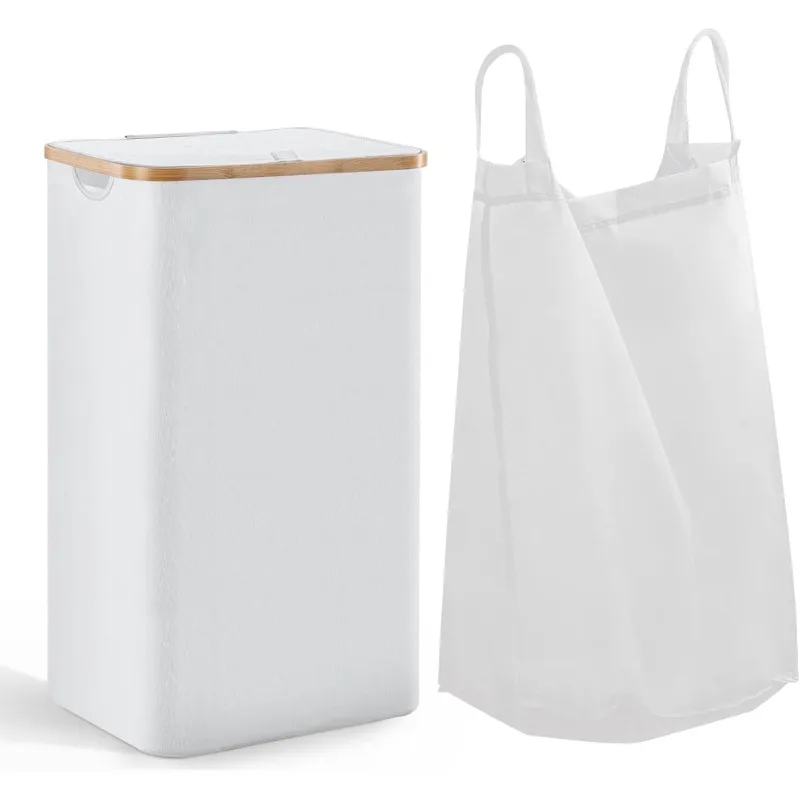 100L Large Laundry Hamper with Lid and Liner Bag, 27.6