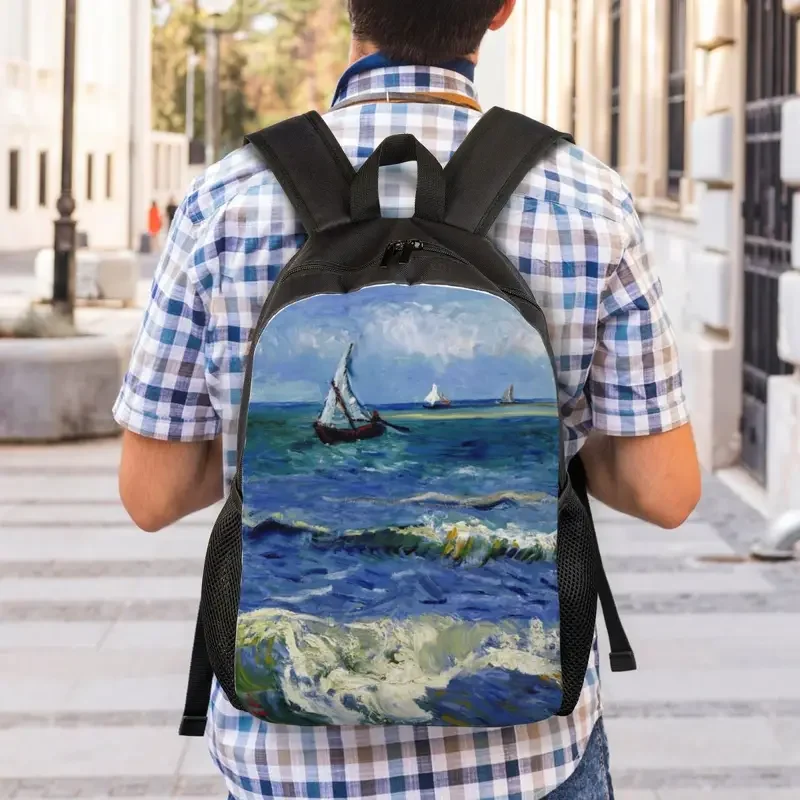 Personalized Vincent Van Gogh Backpacks Women Men Casual Bookbag for College School Beach at Scheveningen in Stormy Weather Bags