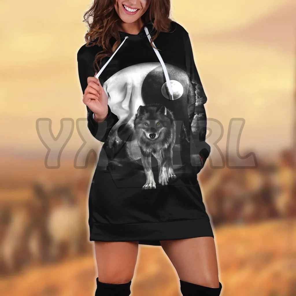 YX GIRL Wolf 3D stampato felpa con cappuccio vestito novità felpe con cappuccio donna Casual manica lunga con cappuccio Pullover tuta