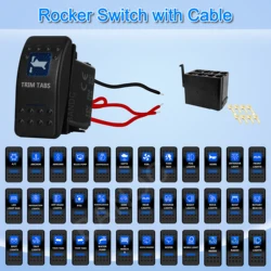 TRIM TABS 7Pin (On)-Off-(On) DPDT Momentary Dual Blue Led Rocker Switch for Car Boat Marine Yacht Waterproof,12V/24V