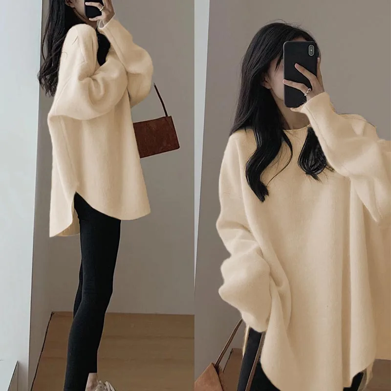 Autumn and Winter Maternity Tops Cotton Solid Color Side Split Batwing Sleeve Long Sleeve Pregnant Woman Knitting Pullovers Coat