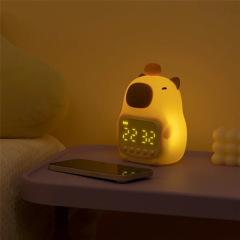 ABRW-Capybara Sveglia con luce notturna Luce notturna con orologio digitale, Lampada decorativa da tavolo ricaricabile con luce notturna, Capybara