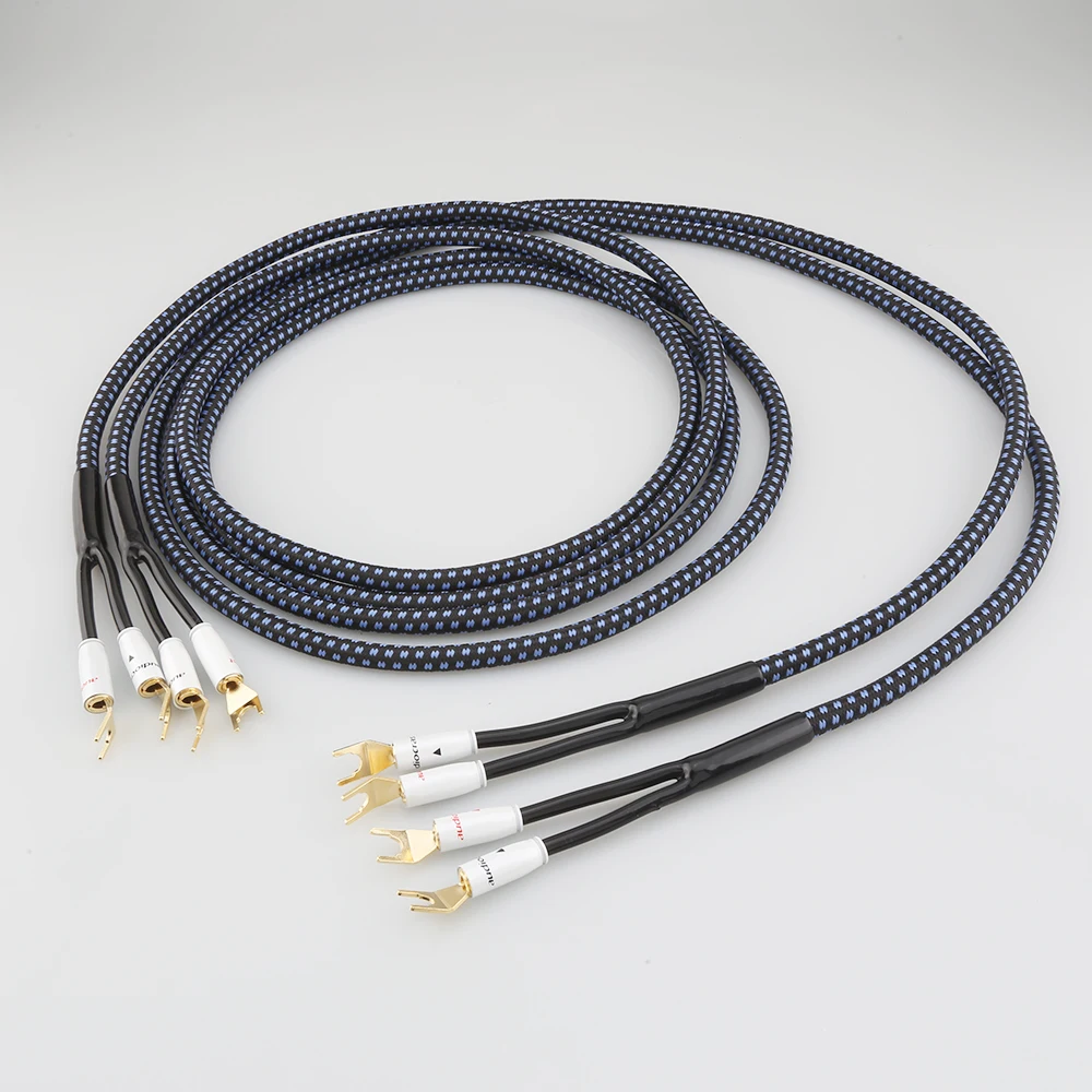 Hi-End Audiocrast SP14 Silver Plated OCC Speaker Cable, High Fidelity Audio Wire with Y Spade Banana Connectors
