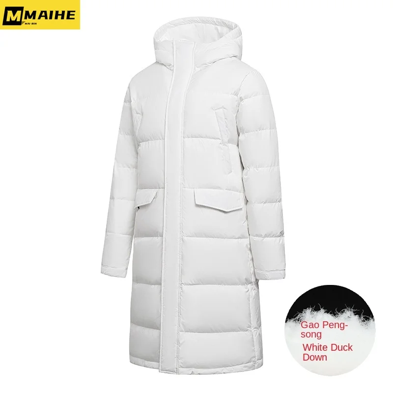 Winter Brand Down Jacket Men's Long Knee-length Hooded White Duck Down Coat Couple's Clothing Ski Cold-proof Winter Jacket Women