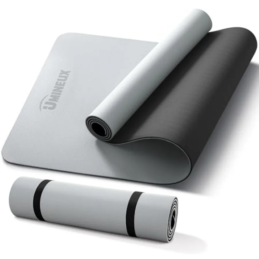 

Коврик для йоги Umineux, нескользящий, 6 мм (1/4 дюйма), для тренировок, йоги, пилатеса, фитнеса, напольных упражнений, 72x24, отлично подходит для женщин и мужчин, в комплекте ремень, черный