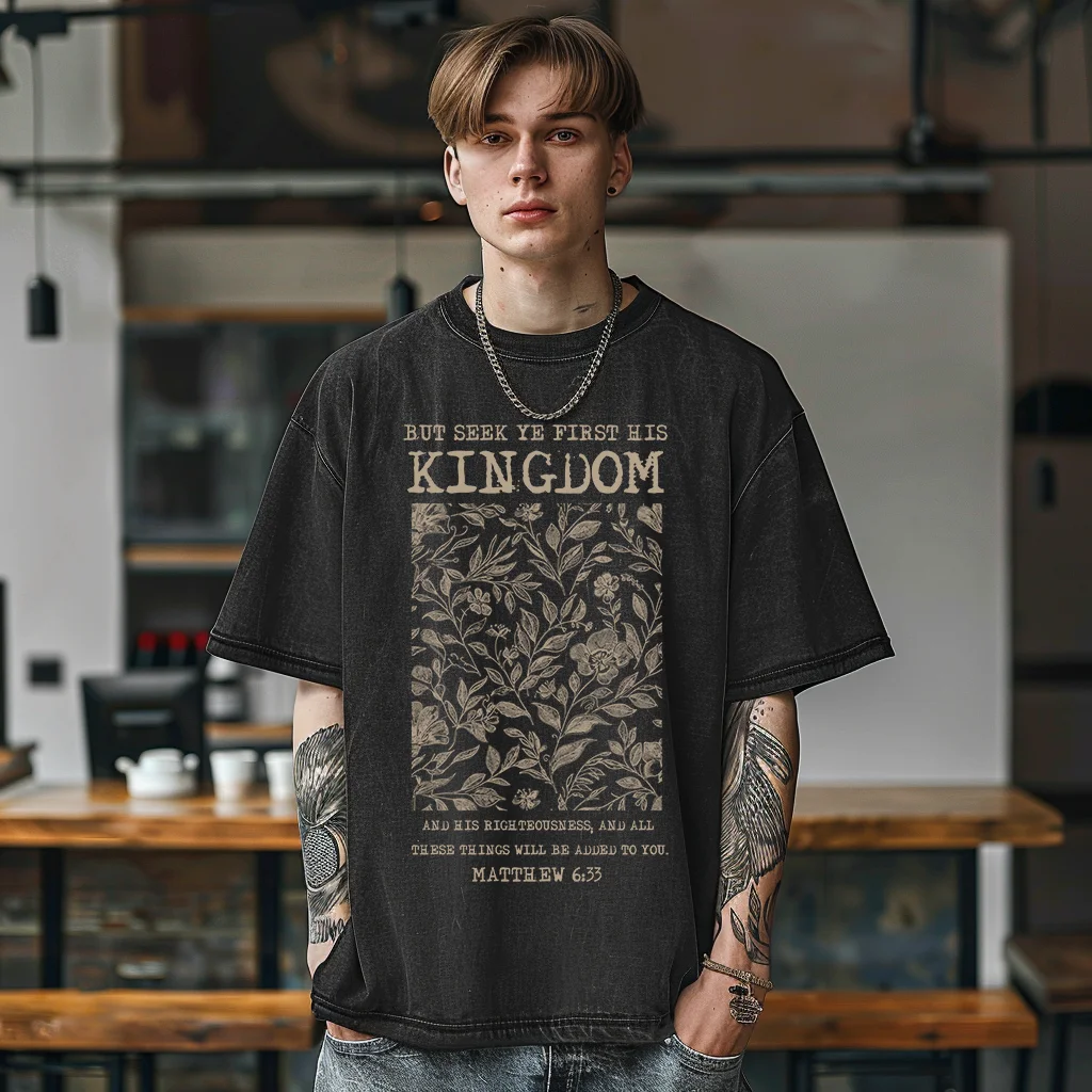 God Kingdom Graphic Printed Washed Tshirt For Men, Oversized Faith TShirt  For Unisex  Women 100% Cotton Hip  Four Seasons Tops