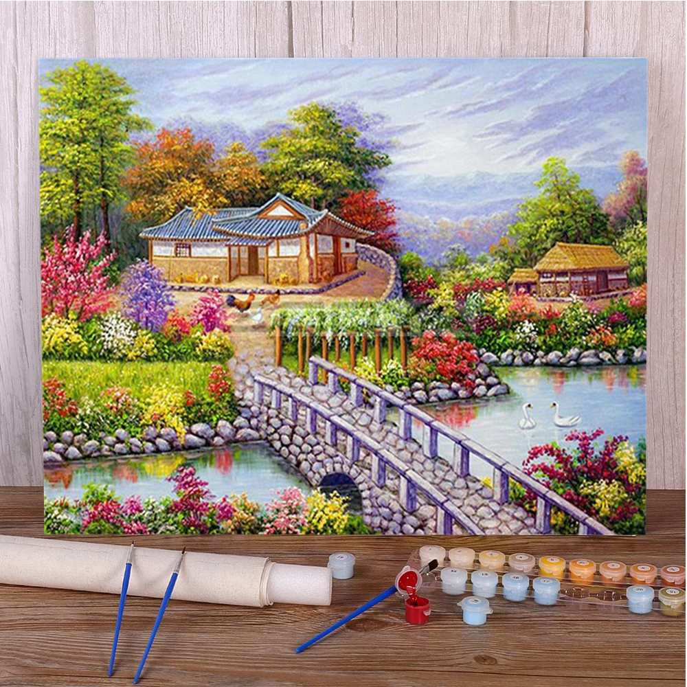 Landscape House Garden Paint By Numbers For Adults Arts And Crafts For Adults Home Decoration Gift For Wife Dropshipping 2024