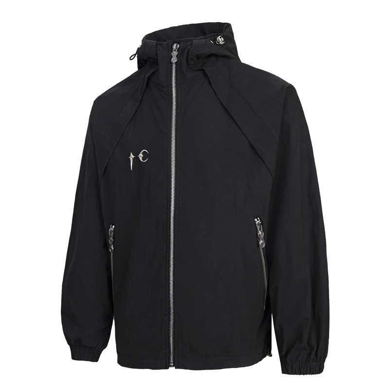 

THUG CLUB Jacket American High Street Metal Logo Hooded Outdoor Jackets Men's Women's Cycling Wear Sun Protection Coats