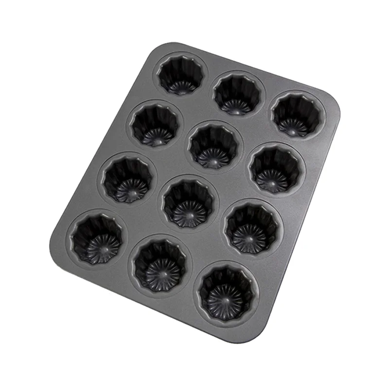 

12-Cavity Canele Mold Cake Pan Non-Stick Canele Muffin Bakeware Cupcake Pan for Oven Baking Pudding Molds