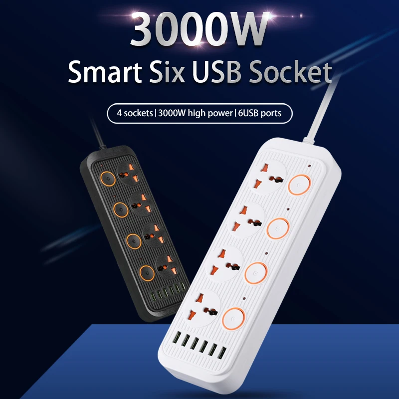 Power Strip with Extension Cable Electrical AC Outlet Sockets USB Ports Smart Home Surge Protector Network Filter EU UK US Plug