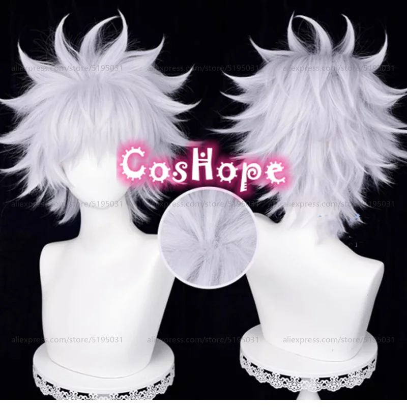 Killua Zoldyck Cosplay Wig Short Silver White Wig Cosplay Anime Cosplay Wig Heat Resistant Synthetic Wig