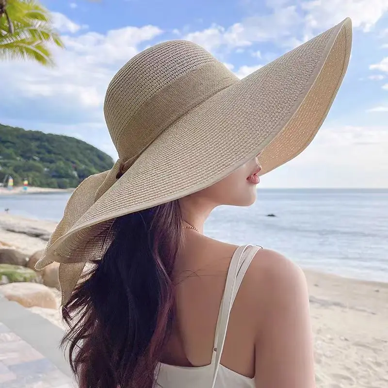 wide brim Straw Fedora Hat for Women Wholesale straw hat visor vacation beach hat sun hat summer French retro topper