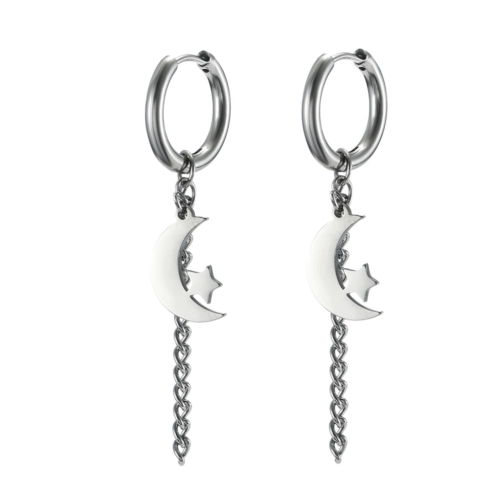 Kkjoy Edelstahl Neue Design Kette Hoop Ohrring Für Frauen Hohl Solide Stern Mond Anhänger Knorpel Ohrring Piercing Schmuck – Detail 16