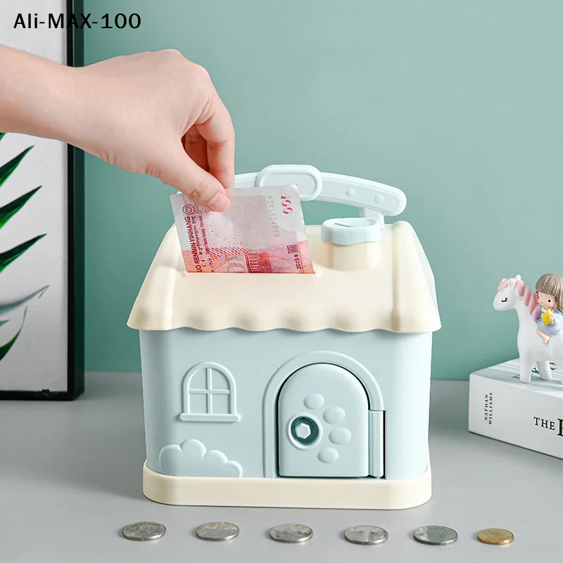 【ma3】1-conjunto-de-cofrinho-infantil-em-formato-de-casa-presente-de-natal-e-ano-novo-cofrinho-quadrado-de-desenho-animado-com-fechadura-e-chave