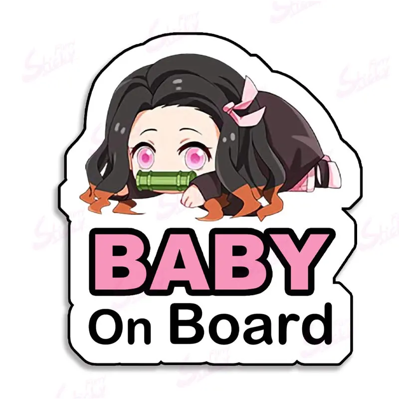 Super Cute Demon Slayer Baby Nezuko on Board Reflective Bumper Sticker Kid Safety Slow Down Sign Sticker Decals for Cars