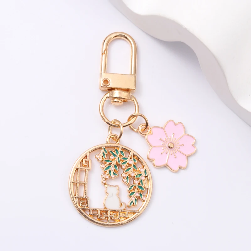 Cute Sakura Cat Candy Color Enamel Keychain Romantic Pretty Best Wishes For Making Handmade DIY Jewelry Findings Souvenir Gift