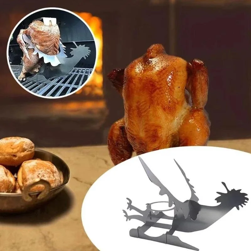 Motorcycle Stainless Steel Chicken Holder BBQ Vertical Turkey Roasting Rack for Outdoor Camping Baking Grill Oven Smoker Cooking