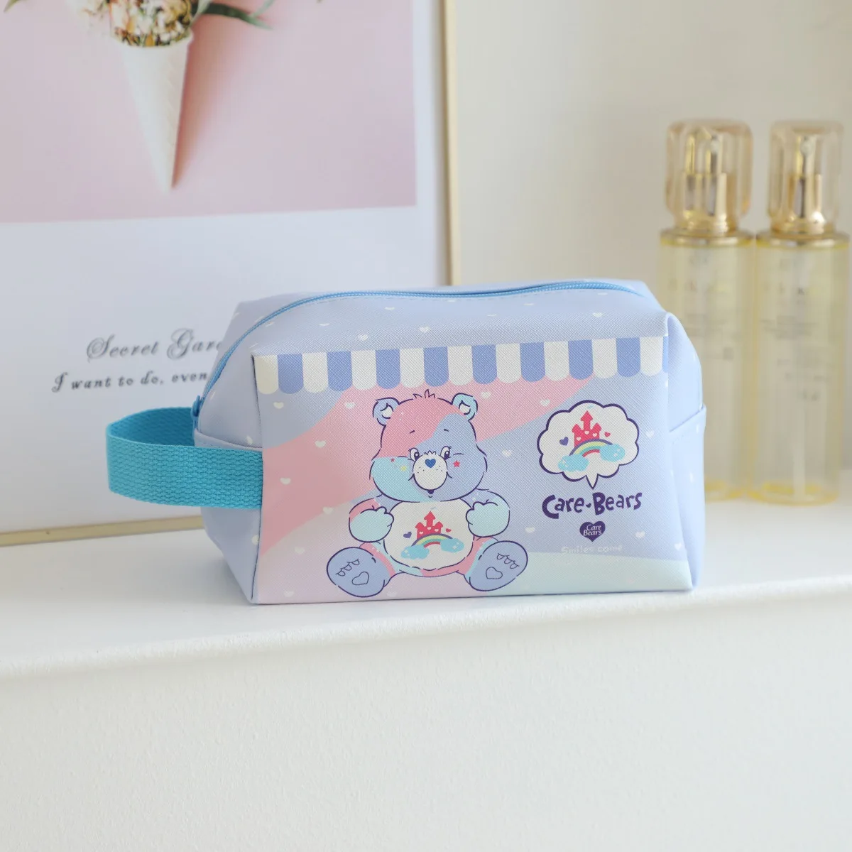 Rainbow Bear Cute Makeup Bag Girls Portable Travel Leather Waterproof Toiletry Bag Large Capacity Storage Care Bear Makeup Bag