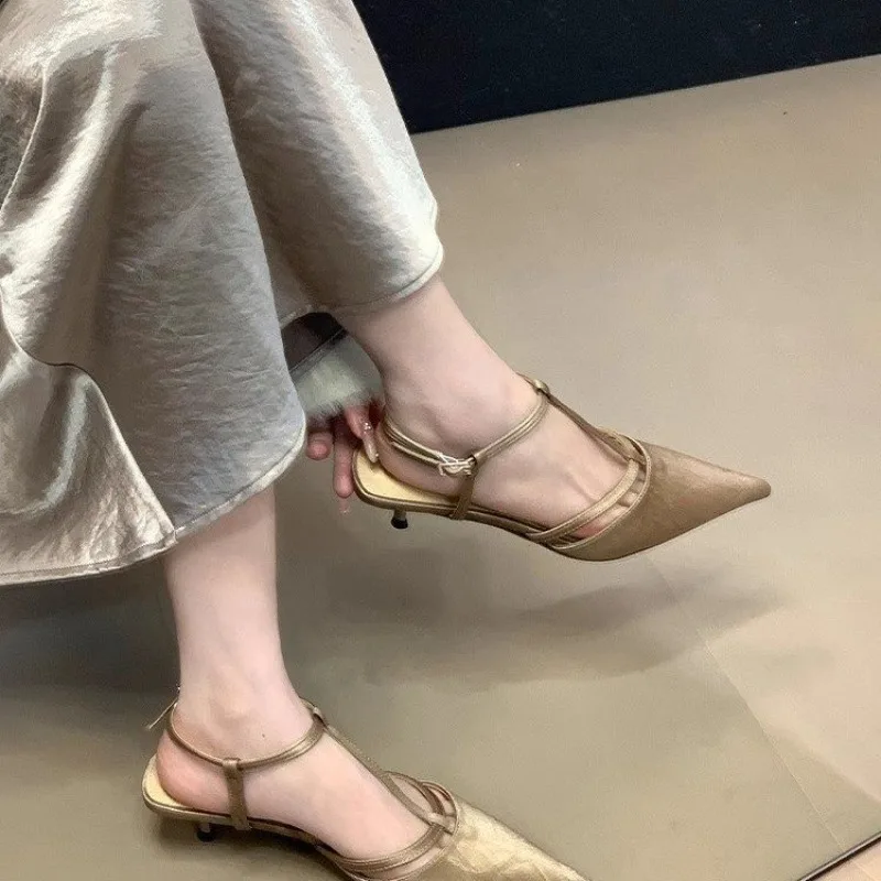 

Fashion Sexy Ladies Shoes 2025 New Comfortable Sandals Pointed Toe High Heels Mules Shoes for Women Patent Leather Casual Sandal