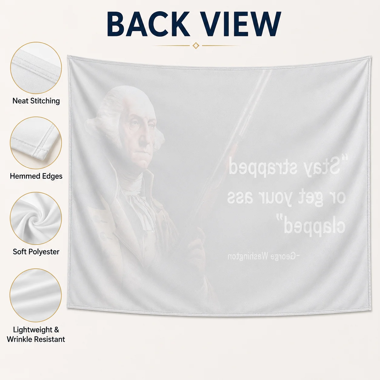 George Washington Funny Flag 3x5 Ft, Stay Strapped Or Get Clapped, 4 Brass Grommets Wall Decor for College Dorm Man Cave