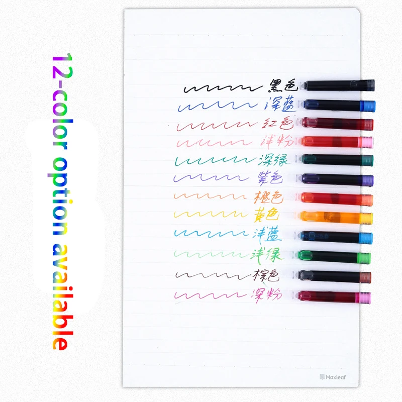 10-Pack Ink Refills for Fountain Pens - Wide 3.4mm Cartridges with 12 Colors (Blue, Orange, Pink, Red), Fast Replacement & Unive